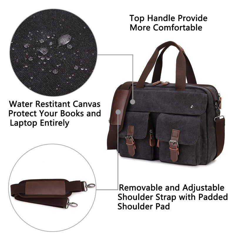 RAVUO Messenger Bag for Men, Water Resistant Mens Briefcase 15.6 Inch Laptop Bag Large Canvas Shoulder Satchel Bag - Image 3